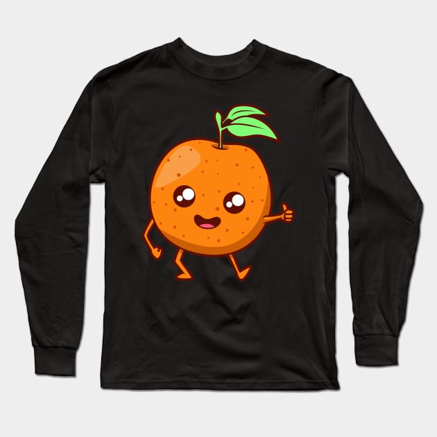 Kawaii Cartoon Orange Long Sleeve T-Shirt by Modern Medieval Design